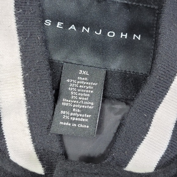 Sean John Men's Black Letterman Jacket 1 SJ Logo Varsity Snap Button Size 3XL - Picture 5 of 6